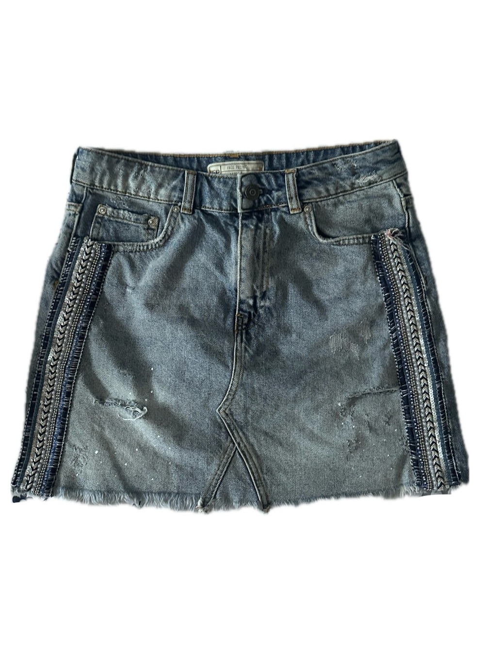 Free People Denim Mini Skirt with Side Embellishment